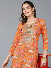 Viscose Rayon Orange Floral Printed Kurta-VCK9334